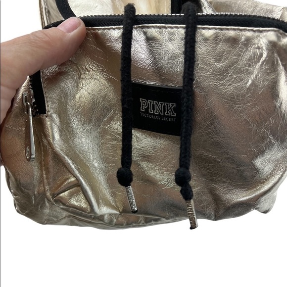 Victoria’s Secret Pink Mini Metallic Gold Shimmer Backpack Academia Travel Bag - Picture 4 of 16